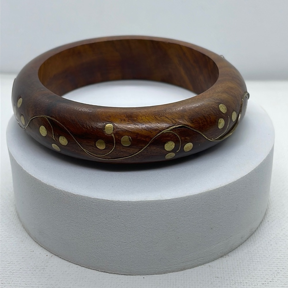Wood And Gold Pattern Bangle Bracelet